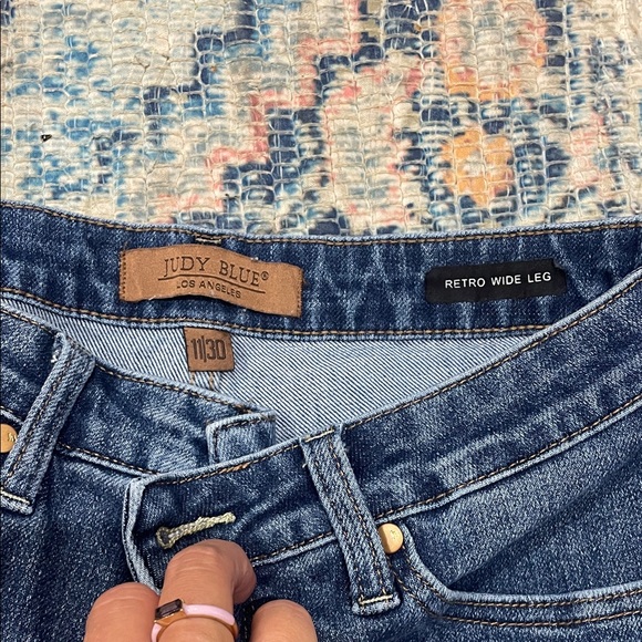 Judy Blue High Rise Tummy Control Retro Wide Leg Dark Denim Blue Jeans - Picture 3 of 7